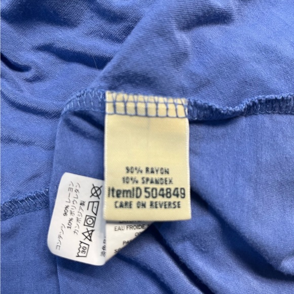 L.L Bean Faux Wrap Dress Short Sleeve V-Neck Blue Striped Medium Length 42” - Picture 6 of 6